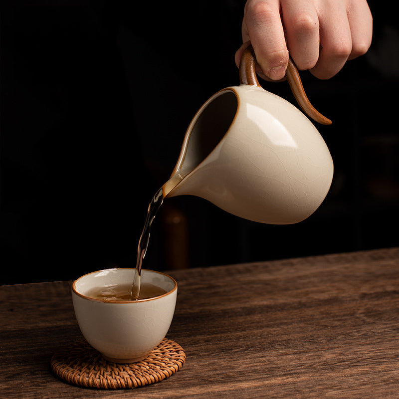 Beige Ru Kiln Fairness Cup - Crackle Glaze Ceramic Tea Divider with Side Handle (Multiple Sizes Available)