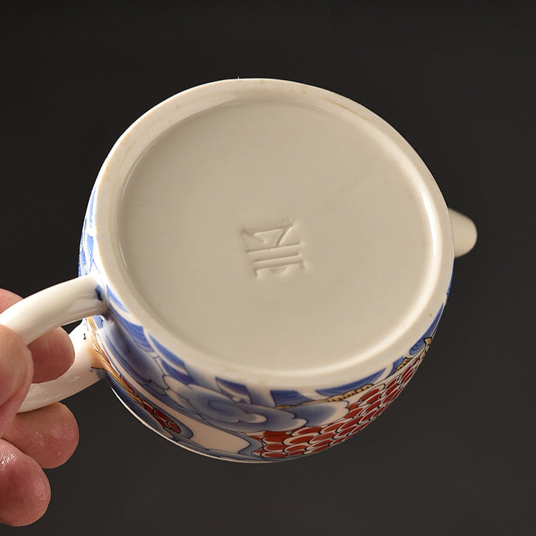 Blue & White Dragon Gate Hanwa Teapot - Ceramic Gongfu Teapot with Koi Fish Design (150ml/200ml Options)