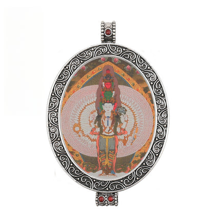 Thangka Pendant - Oval Design with Openable Micro Thangka Box