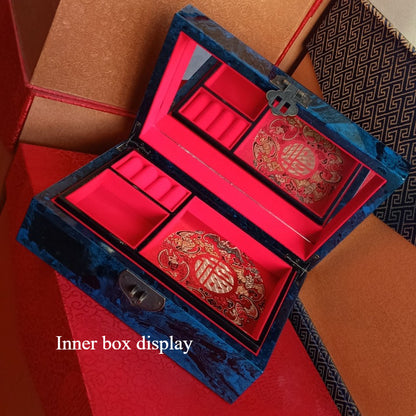 Chinese Red Lacquer & Gold Jewelry Case - Feng Shui Wooden Jewelry Organizer with Spacious Drawers, Elegant Gift Box for Women (Birthday/Anniversary/Wedding Present)