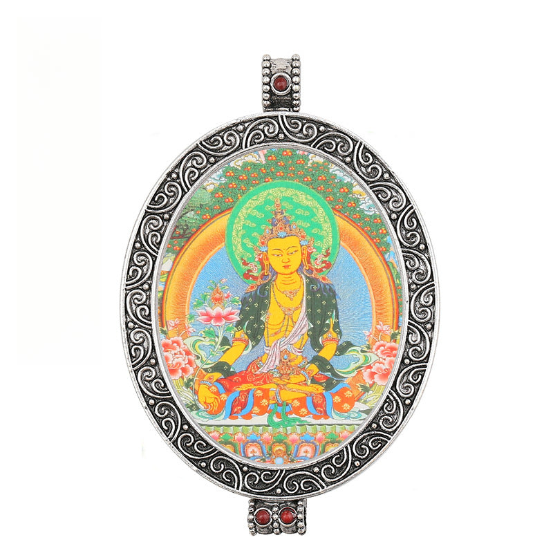 Thangka Pendant - Oval Design with Openable Micro Thangka Box