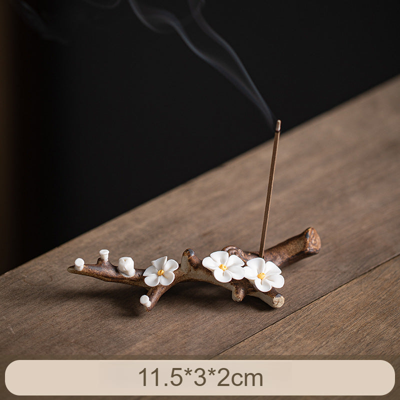 Handmade Ceramic Peach Blossom Incense Holder - Multi-functional Zen Decor for Sticks Incense (11.5x3x2cm)