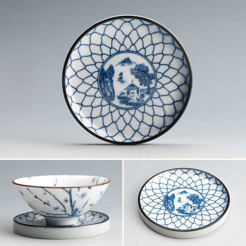 Blue and White Porcelain Coaster - Ceramic Tea Cup Mat for Hot Drinks (8.5cm Diameter)