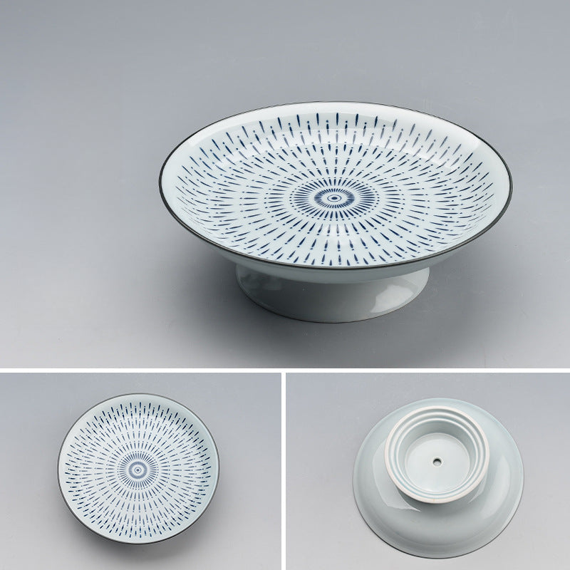 Blue & White Ceramic Fruit Tray - Chinese Style Dessert Plate with Classic Patterns (20.5x7cm, 7 Designs)