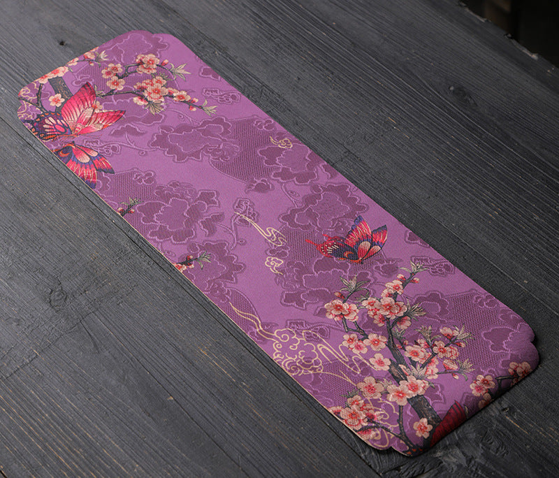 Silk Tea Ceremony Mat - Double-Sided Waterproof Tea Tray (45x15cm, Mulberry Silk with Non-Slip Base)