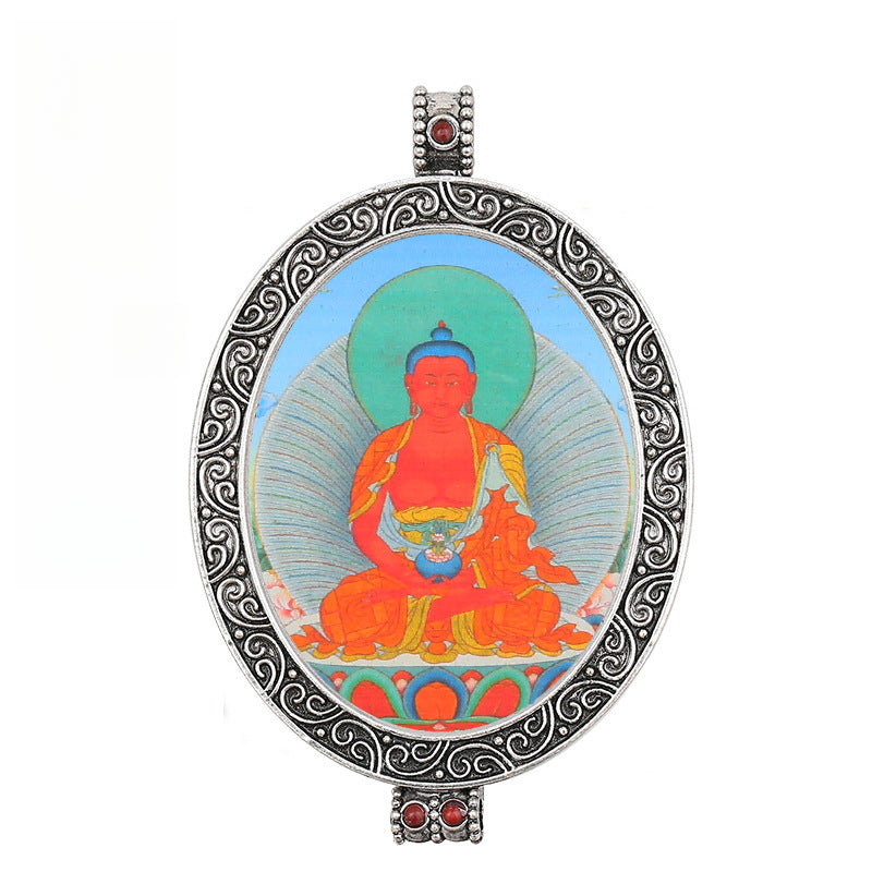 Thangka Pendant - Oval Design with Openable Micro Thangka Box