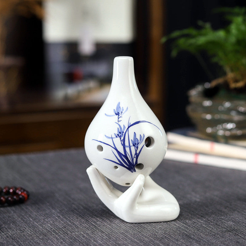 6-Hole Alto C Ceramic Ocarina - Hand-Painted Design with Gift Box, Music Sheet & Neck Strap (AC Tuned)