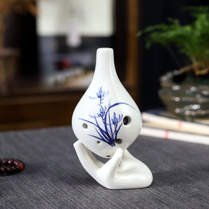 6-Hole Alto C Ceramic Ocarina - Hand-Painted Design with Gift Box, Music Sheet & Neck Strap (AC Tuned)