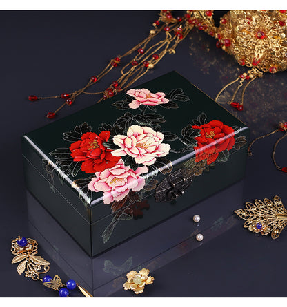 Vintage Hand-painted Chinese Intangible Cultural Heritage Jewelry Storage Box, Classical Traditional Lacquerware Jewelry Jewelry Box, Gift for Mother and Elders