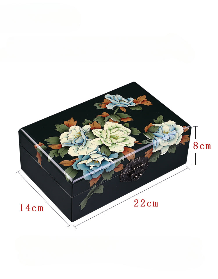 Vintage Hand-painted Chinese Intangible Cultural Heritage Jewelry Storage Box, Classical Traditional Lacquerware Jewelry Jewelry Box, Gift for Mother and Elders
