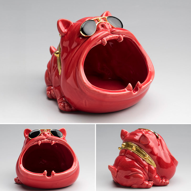 Cartoon Dog Ashtray - Ceramic Windproof Ash Holder with Storage (14.5x11.5x9.5cm)