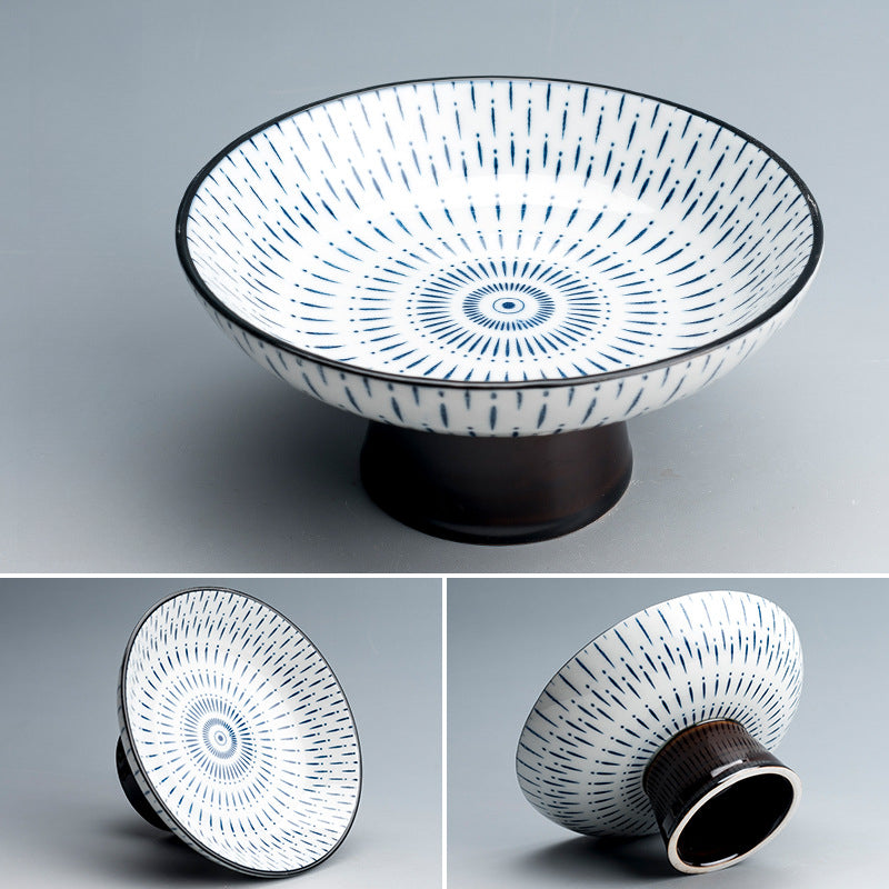 Blue & White Ceramic Fruit Plate - Japanese Style Raised Serving Dish (16.5x7.5cm, 7 Designs)