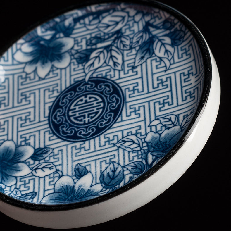 Blue and White Porcelain Coaster - Ceramic Tea Cup Mat for Hot Drinks (8.5cm Diameter)