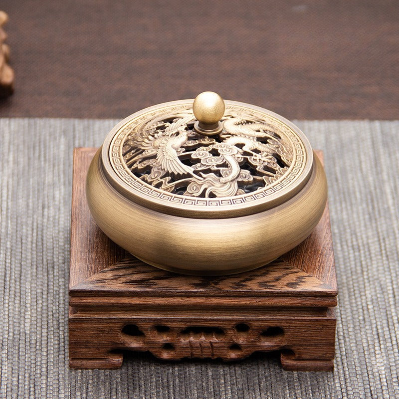 Antique Style Brass Incense Burner for Home - Engraved Incense Ceremony Accessory for Seal or Coil Incense