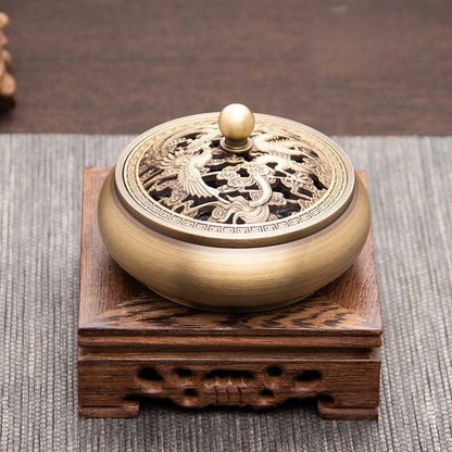 Antique Style Brass Incense Burner for Home - Engraved Incense Ceremony Accessory for Seal or Coil Incense