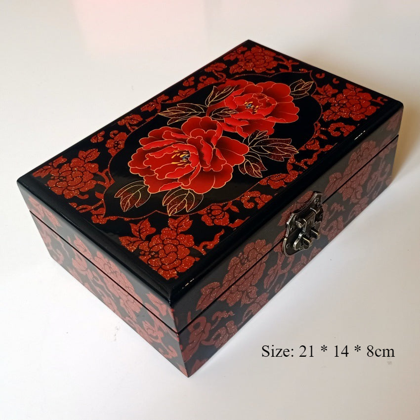 Chinese Red Lacquer & Gold Jewelry Case - Feng Shui Wooden Jewelry Organizer with Spacious Drawers, Elegant Gift Box for Women (Birthday/Anniversary/Wedding Present)