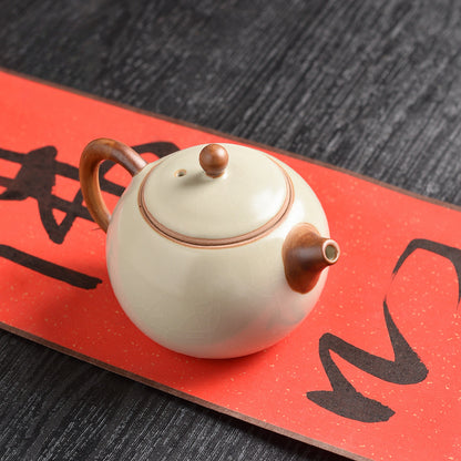 Beige Ru Kiln Tea Set - 3-Piece Gongfu Ceramic Set with Teapot & Cups (Tea Tray Included)