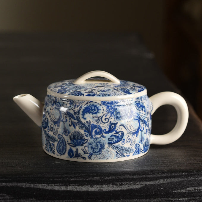 Blue & White Hanwa Teapot - Plant Ash Glaze Ceramic with Wisteria Pattern (3 Sizes: 100ml/150ml/250ml)