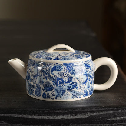 Blue & White Hanwa Teapot - Plant Ash Glaze Ceramic with Wisteria Pattern (3 Sizes: 100ml/150ml/250ml)