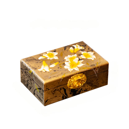Artisan Lacquer Jewelry Box - Handcrafted Chinese Heritage Piece in Solid Wood, Vintage Floral Storage Case