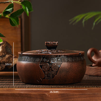 Creative Embossed Ashtray – Zen Design with Lid for Living Room & Tea Table