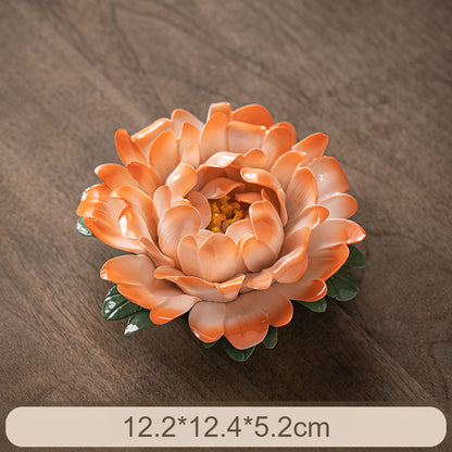 Handcrafted Ceramic Peony Incense Holder - Realistic Flower Design with Incense Slot, Tea Table Decor (Stable Base)