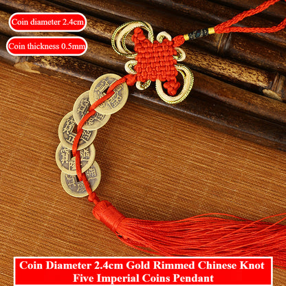 Handmade Feng Shui Hanging Antique Five Emperors Qi Coin Car Decor with Fulu Tassel