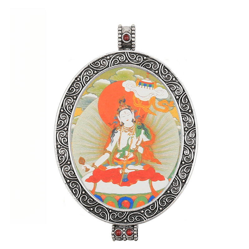 Thangka Pendant - Oval Design with Openable Micro Thangka Box