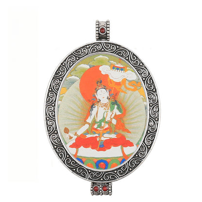 Thangka Pendant - Oval Design with Openable Micro Thangka Box