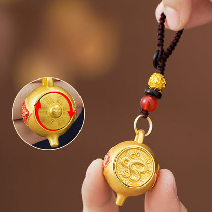 Unique Rotating Zodiac alloy Teapot Keychain with Lucky Geometric Pendant, Carry Your Fortune with You