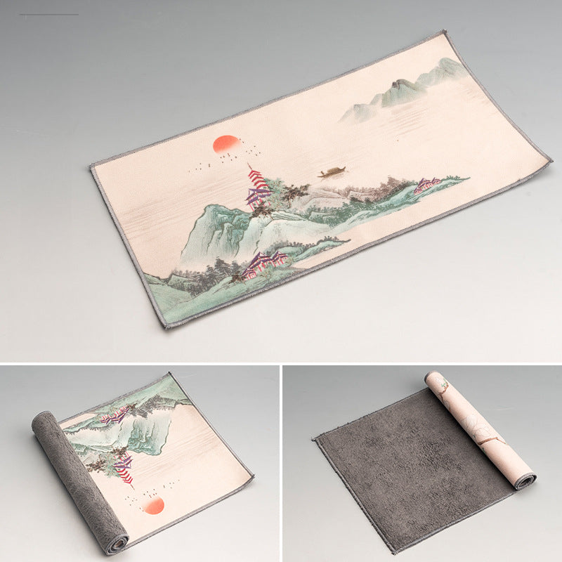 Chinese Style Tea Towel – Thick Absorbent Tea Mat with Landscape Design (35x17.5cm)
