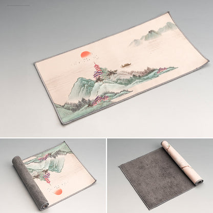 Chinese Style Tea Towel – Thick Absorbent Tea Mat with Landscape Design (35x17.5cm)