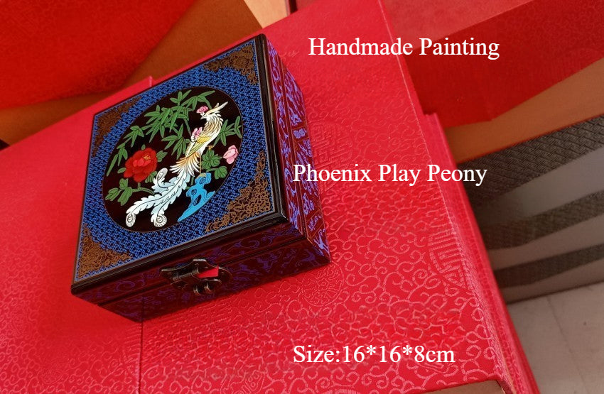 Jewelry Box | Wooden Make | Two-Layer Velvet Interior | Mirror Lid | Lacquer Finish | Handmade Chinese Art | Valentine’s & Mother’s Day Gift