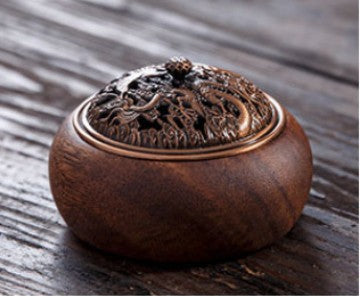 Walnut Wood Incense Burner – Round Shape Natural Wooden Incense Holder for Home & Tea Room