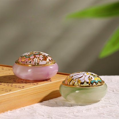 Glass & Jade-style Coil Incense Burner - Agarwood Incense Holder with Pierced Lid