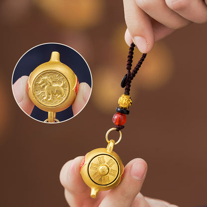 Unique Rotating Zodiac alloy Teapot Keychain with Lucky Geometric Pendant, Carry Your Fortune with You