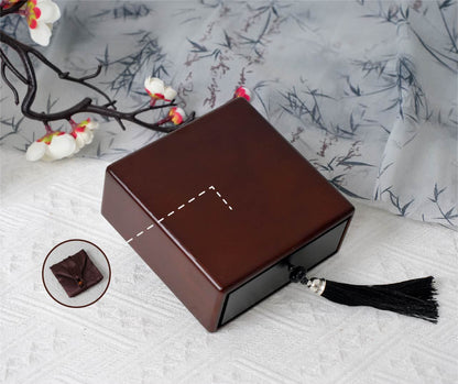 Oak Wood Jewelry Box for Bracelets - Laser Engraved "Fu" Character with Soft Inner Pouch (11.4x11.4x4.9cm, Velvet Lined)