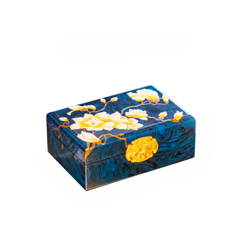 Artisan Lacquer Jewelry Box - Handcrafted Chinese Heritage Piece in Solid Wood, Vintage Floral Storage Case