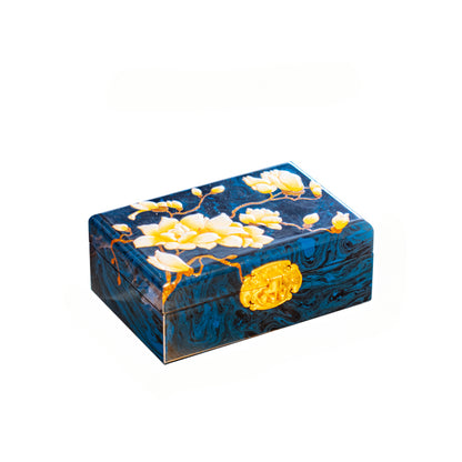 Artisan Lacquer Jewelry Box - Handcrafted Chinese Heritage Piece in Solid Wood, Vintage Floral Storage Case
