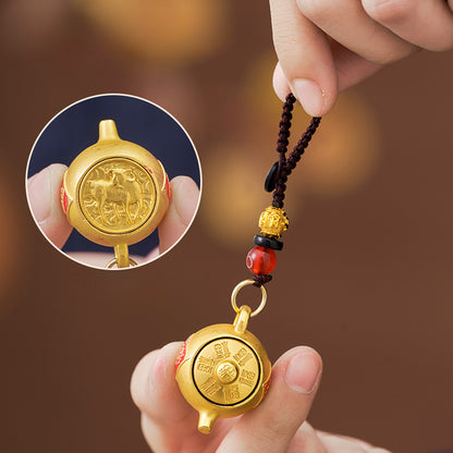 Unique Rotating Zodiac alloy Teapot Keychain with Lucky Geometric Pendant, Carry Your Fortune with You