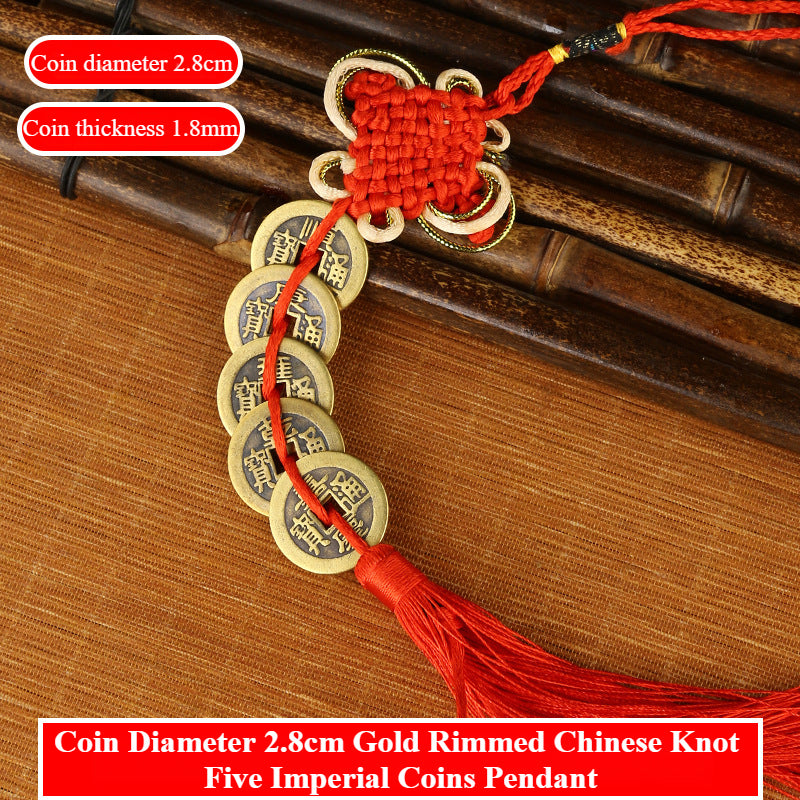 Handmade Feng Shui Hanging Antique Five Emperors Qi Coin Car Decor with Fulu Tassel