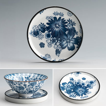 Blue and White Porcelain Coaster - Ceramic Tea Cup Mat for Hot Drinks (8.5cm Diameter)