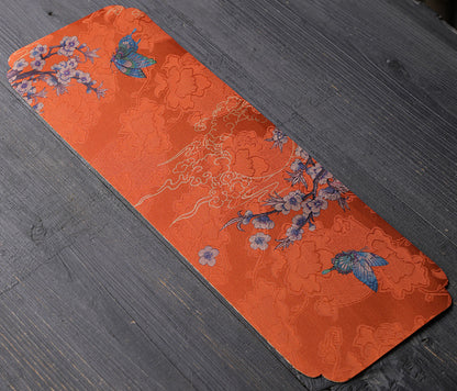 Silk Tea Ceremony Mat - Double-Sided Waterproof Tea Tray (45x15cm, Mulberry Silk with Non-Slip Base)