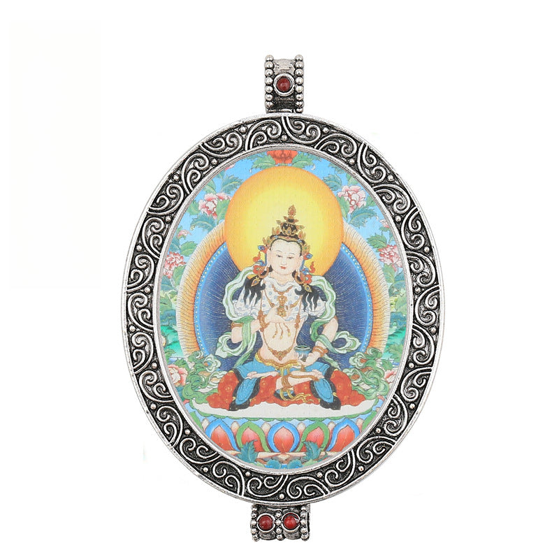 Thangka Pendant - Oval Design with Openable Micro Thangka Box