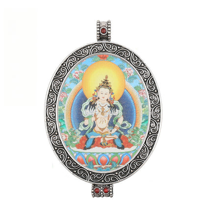 Thangka Pendant - Oval Design with Openable Micro Thangka Box