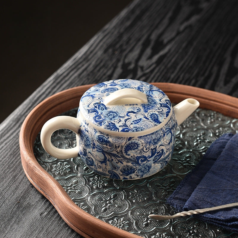 Blue & White Hanwa Teapot - Plant Ash Glaze Ceramic with Wisteria Pattern (3 Sizes: 100ml/150ml/250ml)