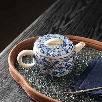Blue & White Hanwa Teapot - Plant Ash Glaze Ceramic with Wisteria Pattern (3 Sizes: 100ml/150ml/250ml)