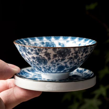 Blue and White Porcelain Coaster - Ceramic Tea Cup Mat for Hot Drinks (8.5cm Diameter)