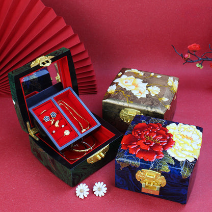 Jewelry Box Handmade Retro Lock Large Capacity Storage Box China Intangible Cultural Heritage Jewelry Box