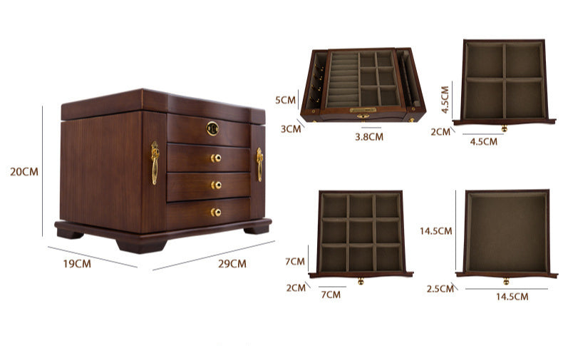 Luxury Wooden Jewelry Box with Lock - Antique European Jewelry Storage Case